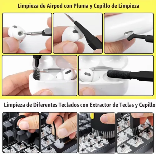 Vista 3 de walrfid Kit de Limpiador de Pantalla de Laptop y Teléfono, Spray de Limpieza con Cepillo para Teclado de Computadora para iPhone AirPods MacBook