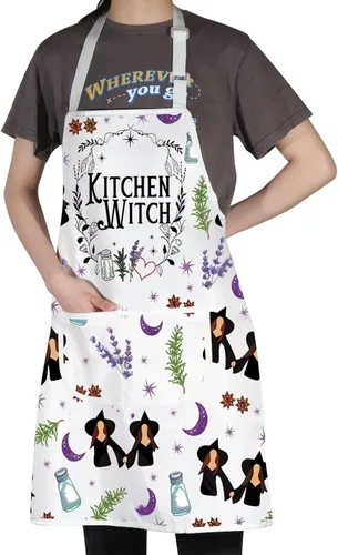 Vista 3 de JNIAP Delantal de cocina de brujas Sal Romero Lavanda Regalos de Amor Delantal de Brujería Magia Regalos Góticos Brujas Delantal
