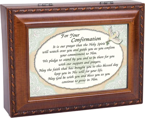 Vista 7 de Cottage Garden Para tu confirmación Cuerda de madera Trim Joyero Caja de música juega genial es tu fidelidad