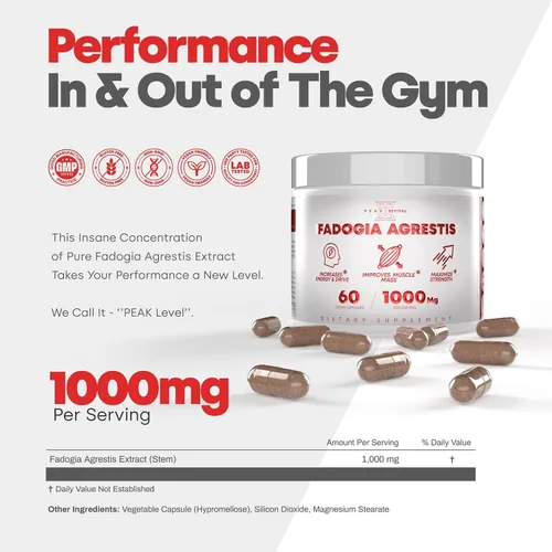 Vista 3 de Peak Revival-X Fadogia Agrestis 1000mg por porción Suplemento - Extracto potente para aumentar la energía, el rendimiento atlético y la masa