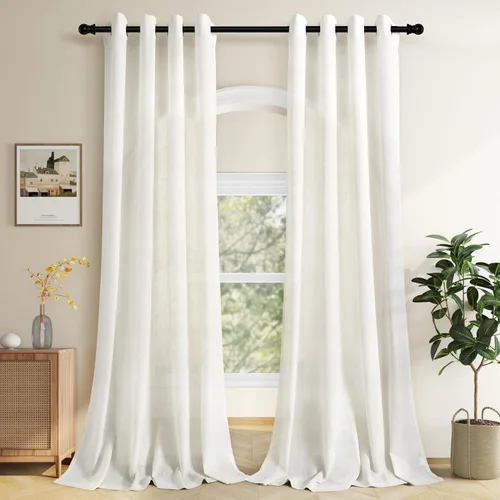 Vista 29 de Cortinas de lino negro para dormitorio y sala de estar de 84 pulgadas de largo, juego de 2 paneles, para habitación de niños, filtro de luz