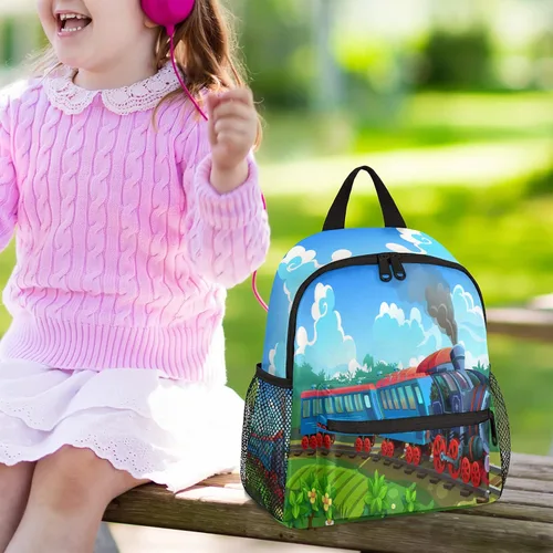 Vista 7 de Pardick Mochilas para niños y niñas, mochila escolar ligera para laptop o universidad, Zz coloridos trenes de vapor, Mochilas Daypack