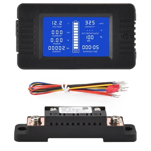 Vista 9 de Medidor de monitor de batería multifunción DC con derivación, 0-200V, 0-100A, pantalla LCD, multímetro de corriente digital, voltímetro amperímetro
