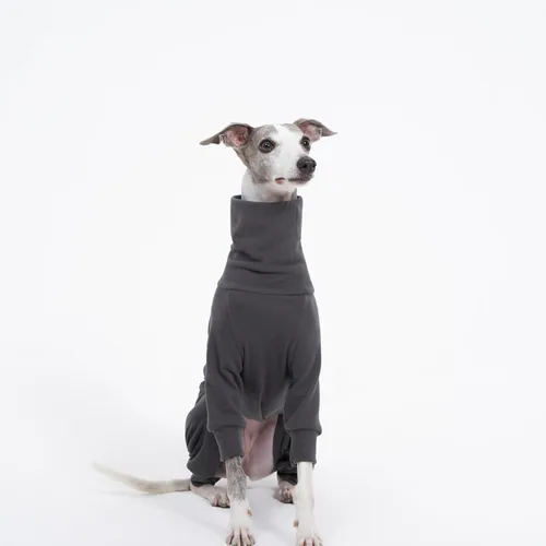 Vista 4 de Ropa interior mullida de algodón acogedora para galgos italianos, whippets, pijamas y overoles súper suaves y cálidos (S, gris)