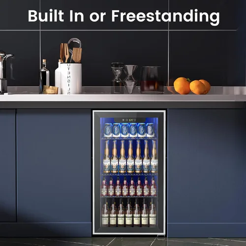 Vista 6 de Electactic Enfriador de vino para 26 botellas de 130 latas, pequeño gabinete independiente con puerta de vidrio de control de temperatura de 32 ℉ a