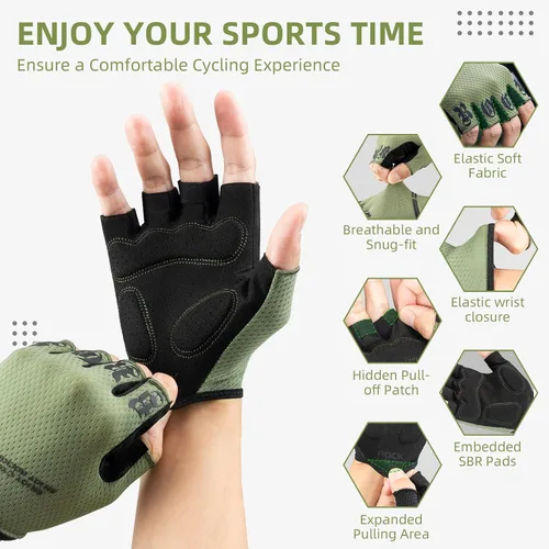 Vista 4 de ROCKBROS Guantes de ciclismo para hombres y mujeres, guantes de ciclismo transpirables de medio dedo, guantes acolchados que absorben los golpes