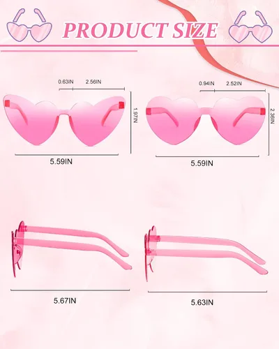 Vista 4 de Salfboy Gafas de sol con forma de corazón para mujer, sin marco, lindos lentes de sol en forma de corazón para recuerdos