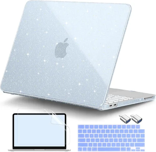 Vista 11 de DONGKE Funda con purpurina para MacBook Neo de 13 pulgadas 2026 (modelo A3404 A18 Pro Chip) Carcasa rígida transparente brillante con protector