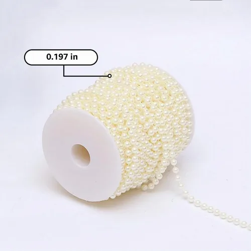 Vista 6 de B&S FEEL Tira de cuentas de perlas de imitación de 5 mm, rollo de hilo de cuentas de perlas para decoración de bodas y fiestas, rollo de 30 metros