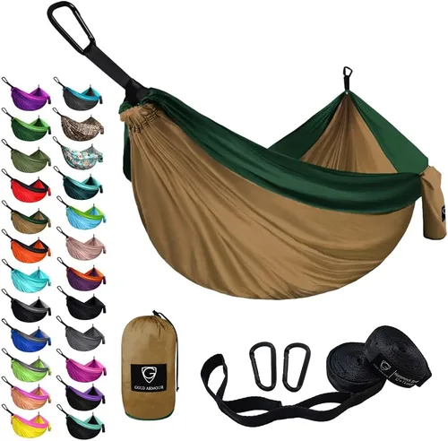 Vista 25 de Gold Armour Hamaca de camping – Hamaca doble XL, hamaca portátil, accesorios de camping, equipo para exteriores e interiores con correas de árbol