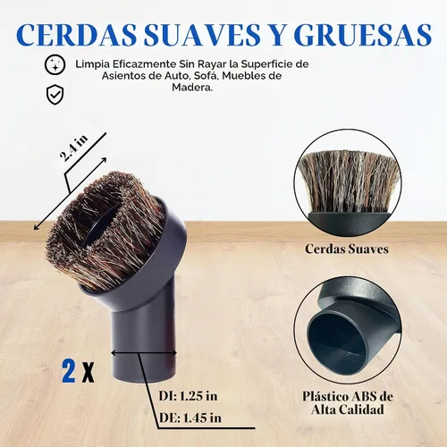 Vista 2 de Accesorio de cepillo para aspiradora de taller de 1.25" con pelo de caballo de 25 mm (2 piezas) - Cepillo redondo de polvo con cerdas suaves