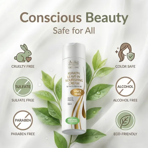 Vista 5 de VITAMINS hair cosmetics Acondicionador sin enjuague de queratina para cabello fino, hidratante ligero y crema desenredante hidratante para cabello