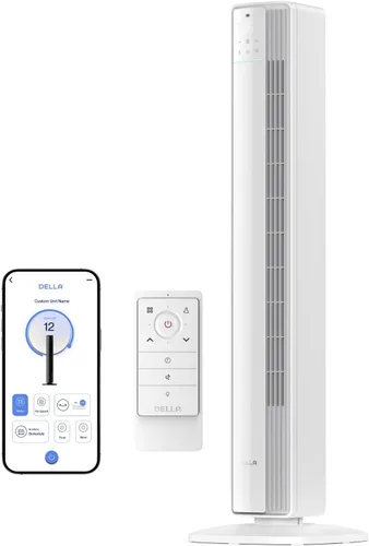 Vista 10 de Della 42" Ventilador de torre inteligente, ventilador de enfriamiento ultra silencioso de 23dB con 12 velocidades, oscilación de 90°, flujo de aire