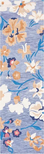 Vista 2 de SAFAVIEH Jardin Collection - Alfombra de pasillo, 2 pies 3 pulgadas x 8 pies, azul y marfil, lana floral hecha a mano, ideal para zonas de alto