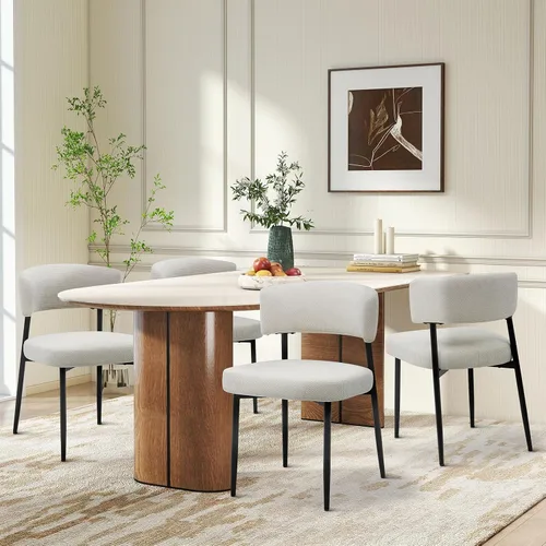 Vista 4 de DUMOS Juego de 4 sillas de comedor, sillas modernas de mediados de siglo, respaldo curvado tapizado, sillas de cocina con patas de metal negro, beige