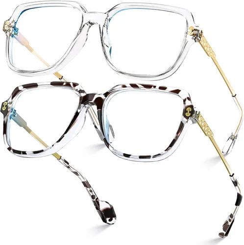 Vista 11 de VISOONE - Paquete de 2 anteojos de bloqueo de luz azul de gran tamaño con elegante marco cuadrado TR90 y patillas metálicas para mujeres y hombres