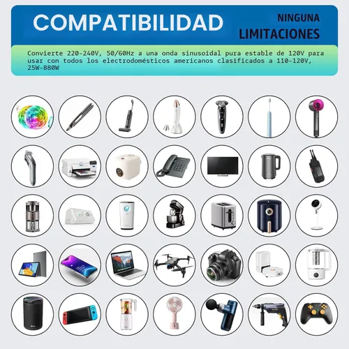 Vista 3 de Adaptador de viaje internacional y convertidor de voltaje que baja de 230 V a 120 V Negro