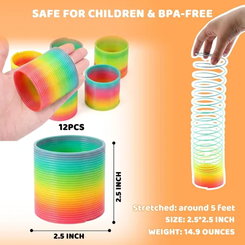 Vista 7 de JOHOUSE Rainbow Magic Spring Party Favores para niños, 12 piezas de plástico colorido de primavera juguete caja del tesoro juguetes de masa de juego