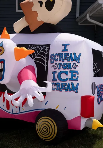Vista 2 de Decoración Inflable de Halloween Camión de Helados Payaso Asesino de 8FT Sweet Shrieks Multicolor