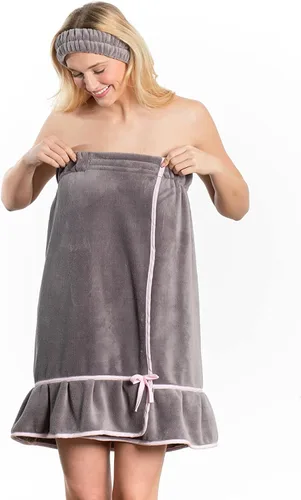 Vista 4 de Bella il Fiore Envoltura de spa - Toalla para mujer - Envoltura de bata de spa para mujer - Salida de playa - Batas de dama de honor, Gris