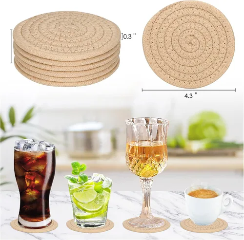 Vista 2 de 6 posavasos absorbentes para bebidas, posavasos tejidos de algodón para decoración de comedor, inauguración de la casa, tapete para beber en frío
