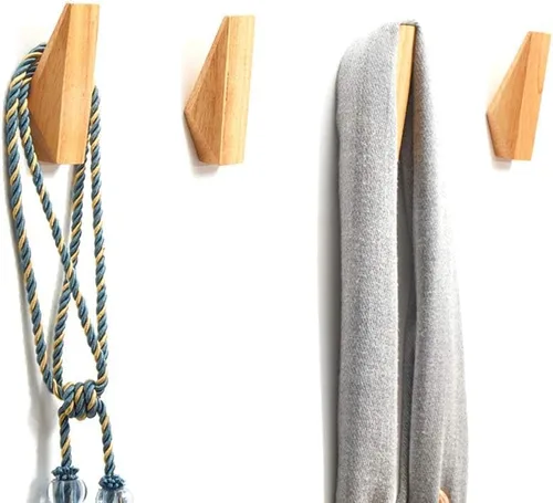 Vista 4 de Ganchos de pared de madera, paquete de 6 ganchos montados de madera rústica resistente para bata, perchero para sombreros, para colgar toallas