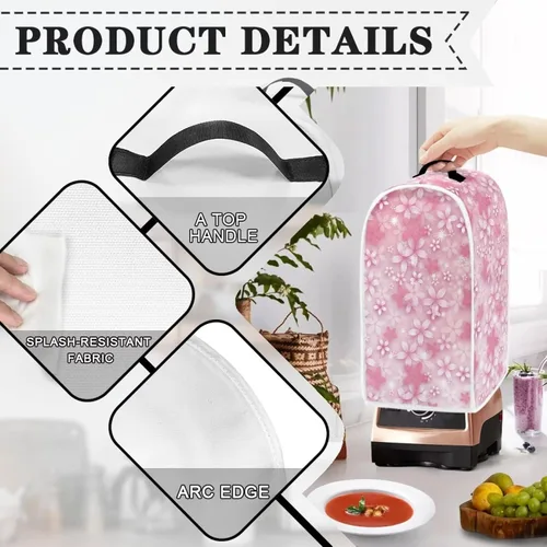 Vista 4 de doginthehole Fundas para licuadora, cubierta estética de flor de cerezo rosa, cubierta para batidora de cocina, cubierta para electrodomésticos