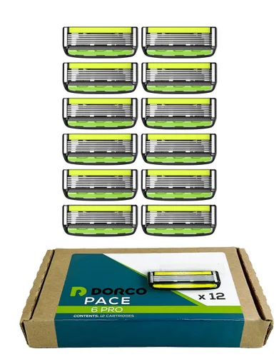 Vista 10 de Dorco Pace 6 Pro - Sistema de maquinilla de afeitar de seis cuchillas con recortadora - Paquete de 10 (1 mango + 10 cartuchos)