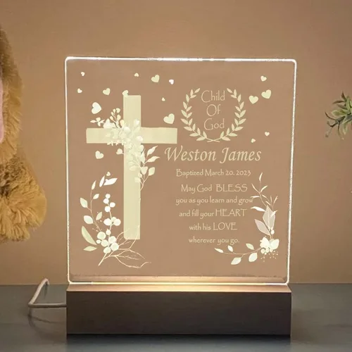 Vista 4 de Luz nocturna personalizada para niños, regalos de bautismo religioso, regalos de bautizo, regalo de dedicación, luz nocturna para guardería, luz
