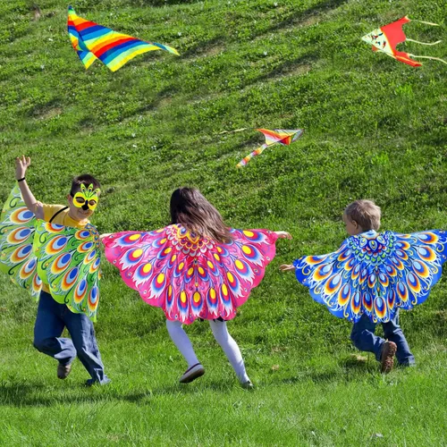 Vista 4 de iROLEWIN Peacock-Costumes-Bird-Wings Mask for Kids-Girls Feathered Parrot Owl Dress Up Cape as Boys Party Favors Gifts Toys