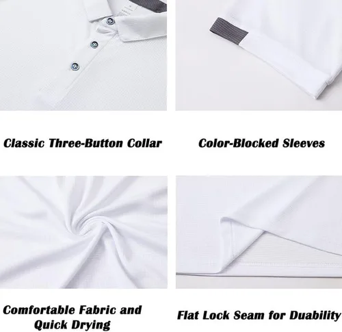 Vista 5 de HUAKANG Paquete de 3 camisas polo para hombre, de manga corta, deportivas, golf, tenis, secado rápido, para entrenamiento atlético