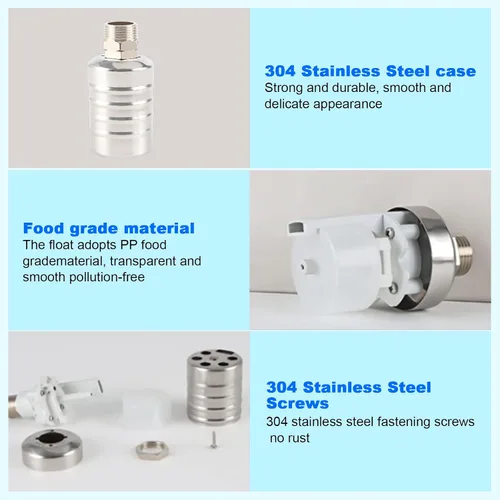 Vista 8 de Válvula de flotador de agua, válvula de flotador portátil de acero inoxidable 304 totalmente automática, control de nivel de agua, fácil de 3/4