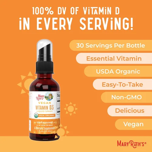 Vista 7 de MaryRuth Organics Vitamina D USDA Orgánica VIT D3 Líquido Sin Azúcar Spray Líquido de VIT D de Apoyo Inmunológico para Adultos y Niños Salud