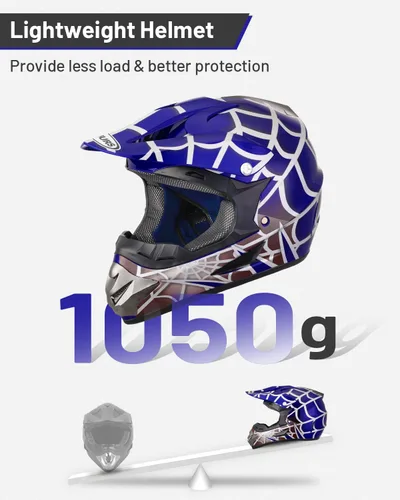 Vista 3 de Conjunto de casco de motocross y armadura corporal para jóvenes, equipo de seguridad de motocross ATV de 4 a 14 años con gafas, guantes, rodilleras