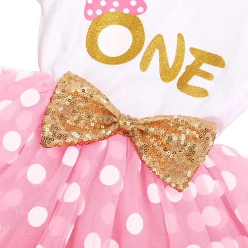 Vista 4 de IMEKIS Vestido de Ratón para Bebés Niñas 1er 2do Cumpleaños Lunares Tul Tutú Cake Smash Fiesta de Verano Accesorios para Fotos
