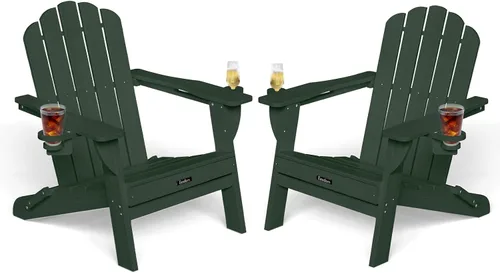 Vista 39 de Silla Adirondack plegable, silla Adirondack de HDPE con 2 soportes para tazas, sillas para fogatas al aire libre de fácil montaje para patio