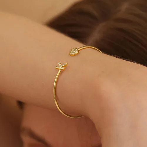 Vista 5 de Gold Initial Bracelets for Women Girls, 14K Gold Plated Gold Bangle Bracelets for Women Girls Dainty Gold Initial Bracelets Heart Bracelets for