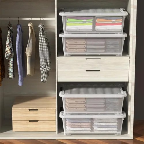Vista 6 de Contenedor de almacenamiento de zapatos de 20 cuartos de galón con ruedas para debajo de la cama, organización del hogar u oficina, juego de 4