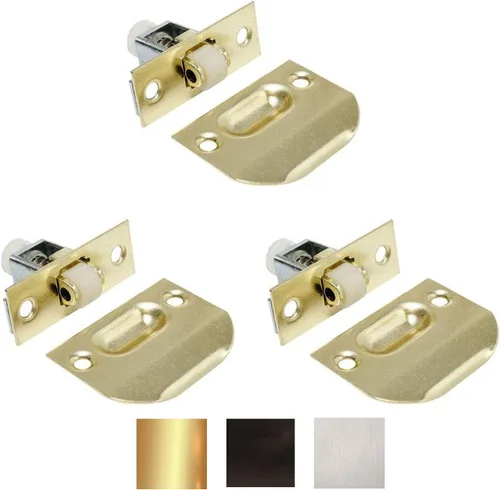 Vista 2 de Litepak Pestillo de rodillo ajustable para muebles, armario, puerta con placa de golpeo y tornillos (paquete de 1, bronce aceitado)