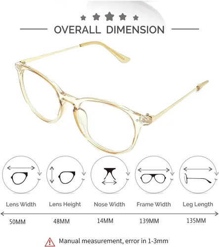 Vista 6 de Kursan Lentes falsos de lente transparente sin receta para mujeres y hombres, lentes redondos retro con marco de metal
