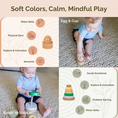 Vista 4 de Jackie & Vancie Juguetes Montessori para Niños de 1 Año, Juego Sensorial 6 en 1 Juguetes de Aprendizaje de Madera, Set de Juguetes Montessori