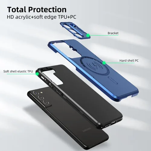 Vista 5 de Funda para teléfono Galaxy 21S FE 5G, diseñada para Galaxy S21 FE con protector de lente de cámara, soporte de anillo de cámara integrado