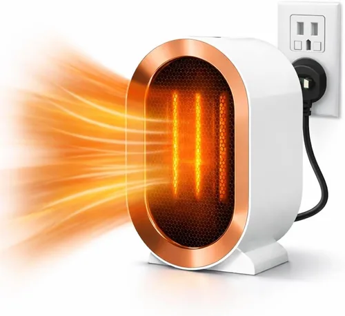 Vista 6 de ME JO Mini calentador eléctrico retro blanco Ligero con enchufe de Estados Unidos Calentador de cerámica de 1200 W de calentamiento rápido