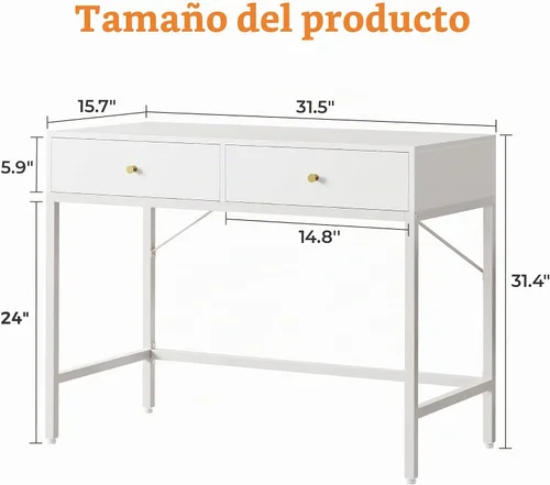 Vista 3 de SUPERJARE Escritorio de tocador con cajones, escritorio de computadora de 31.5 pulgadas, escritorios modernos y simples para oficina en casa, mesa