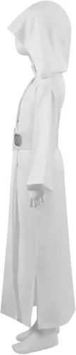 Vista 3 de Disfraz de princesa Leia para niños, disfraz clásico de lujo blanco, vestido con capucha para Halloween