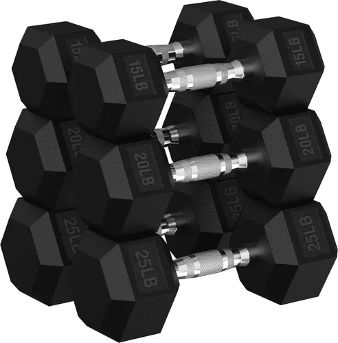 Vista 14 de HANDBODE Rubber Coated Hex Dumbbell Set, 90-640 lb