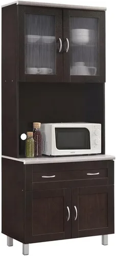 Vista 12 de HODEDAH IMPORT - Armario de cocina alto con espacio cerrado superior e inferior, 1 cajón, gran espacio abierto para microondas en color blanco