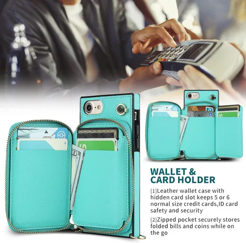 Vista 4 de Asuwish Funda de teléfono para iPhone 6/6s/7/8/SE 2020 2022 con protector de pantalla y soporte para tarjetas con cremallera, soporte de cuero i Six