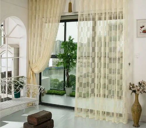 Vista 4 de Cortinas de jacquard con rejilla hueca, con bolsillo para cortinero, para sala de estar, dormitorio, baño