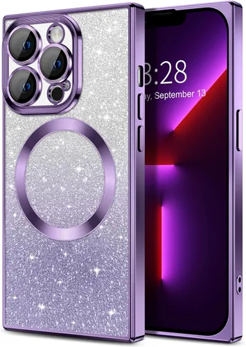 Vista 106 de Hython Funda para iPhone 13 Pro transparente con purpurina magnética [compatible con MagSafe] Protector completo de lente de cámara delgado